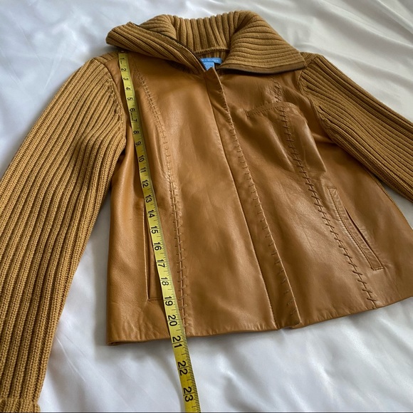 White + Warren Tan Leather Wool Zip Jacket - Picture 4 of 7